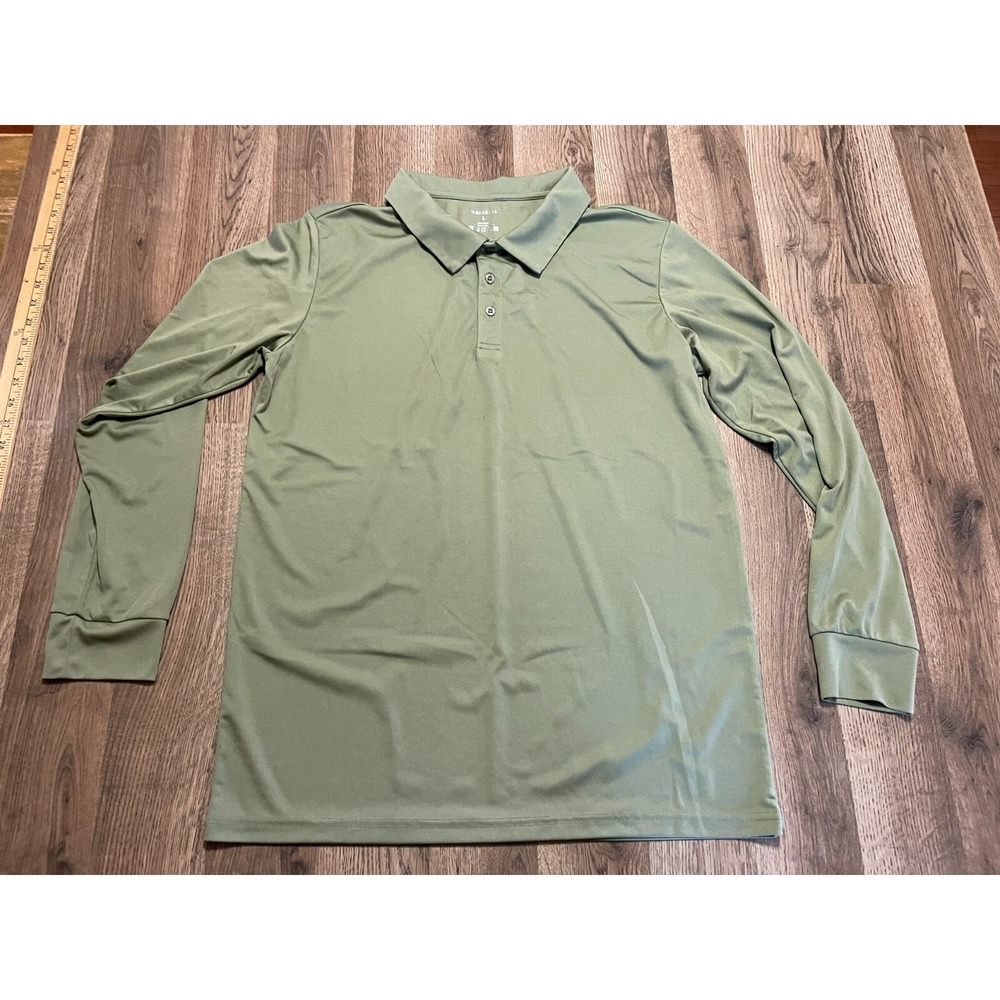 Gradual Shirt, Men's Size Large, Green, Polo, Long Sleeve, 1/4 Buttons Up